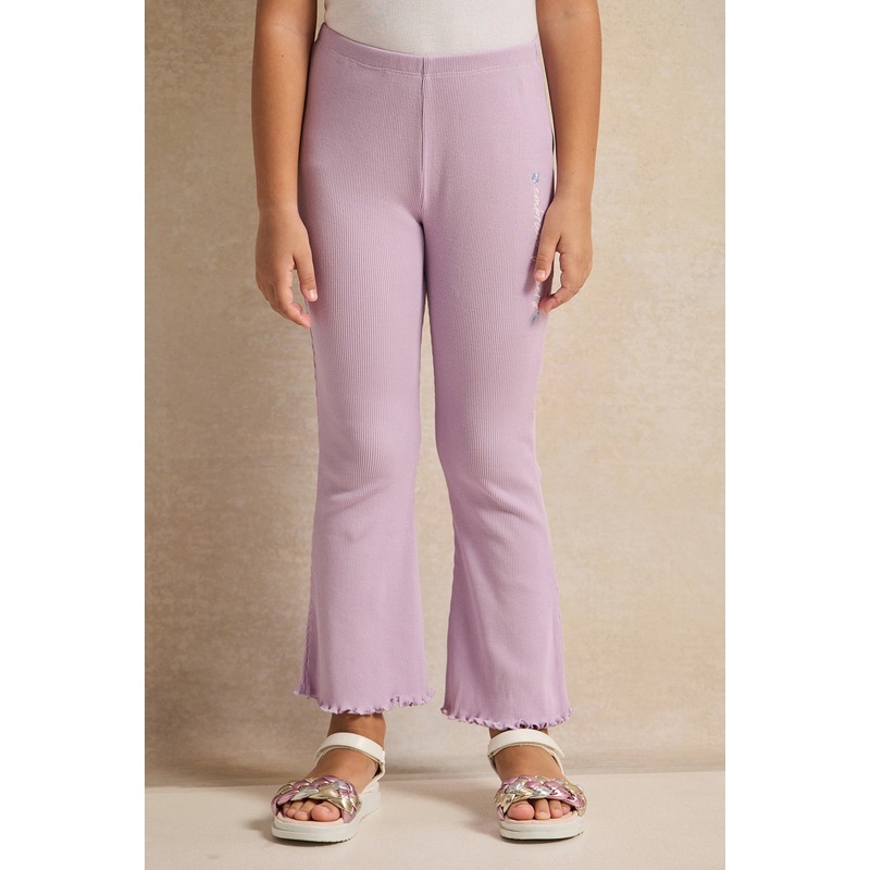 Girls Lilac Printed Flared Leggings