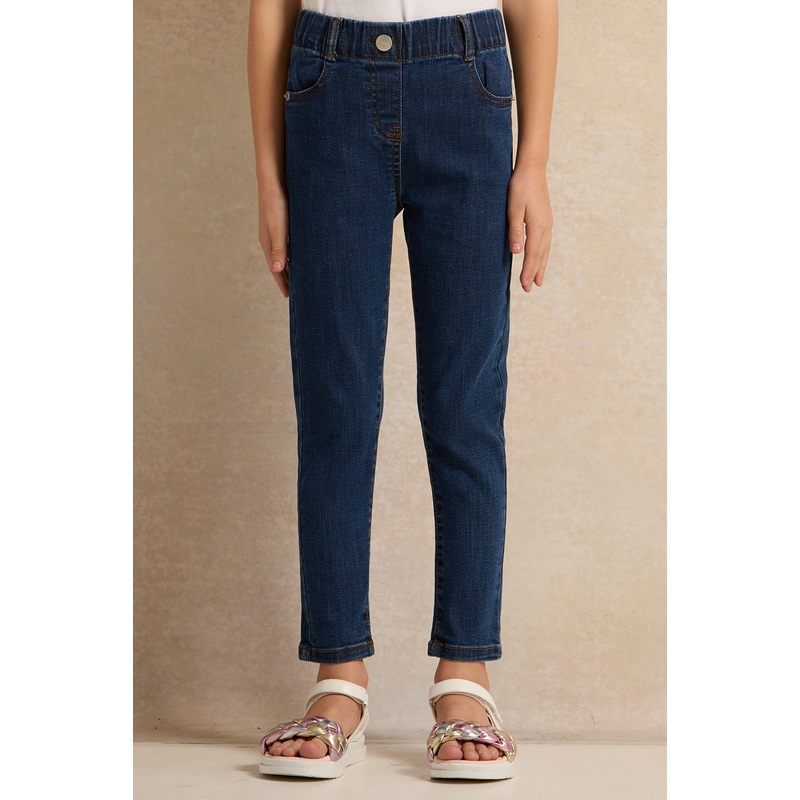 Girls Navy Slim Fit Jeans With Headband