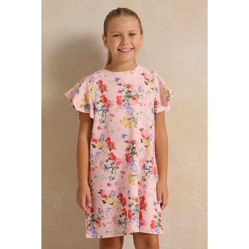 Girls Pink Floral Printed Dress