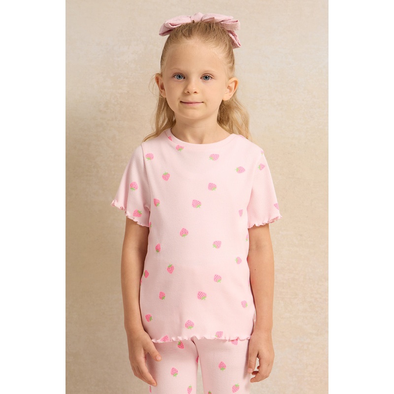 Girls Pink Printed Short Sleeve T-Shirt