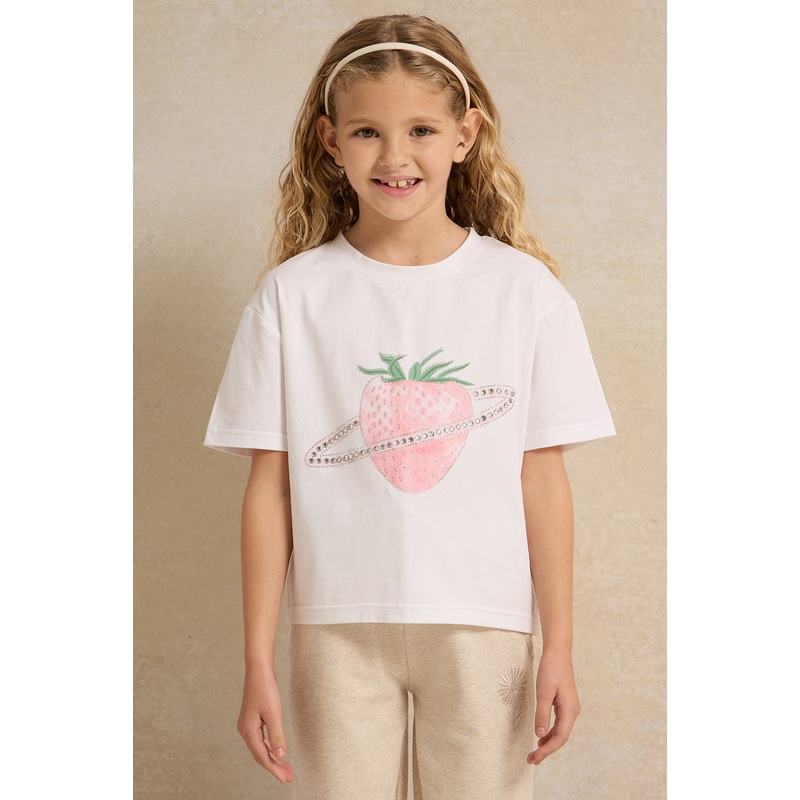 Girls White Embellished T Shirt