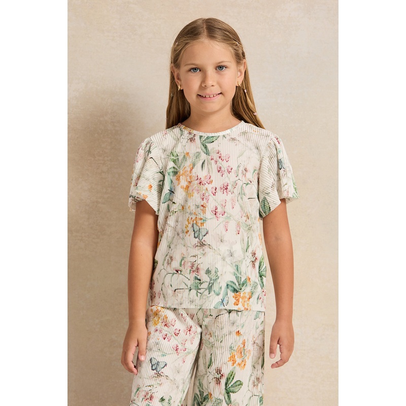Girls White Floral Print Set (2 Peice)