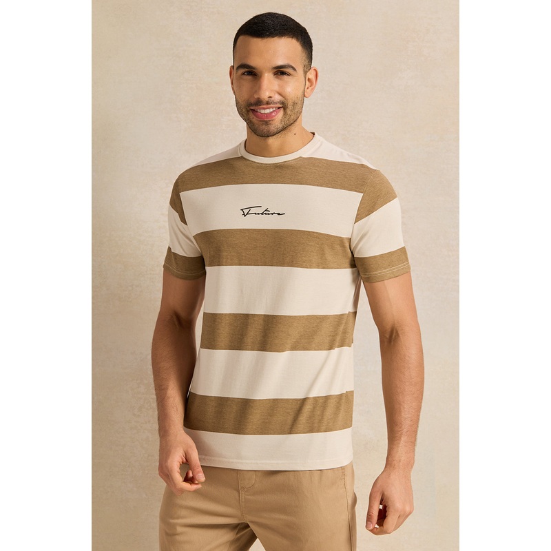 Men Beige Striped T-Shirt|Small|Medium|Large|X-Large|XX-Large
