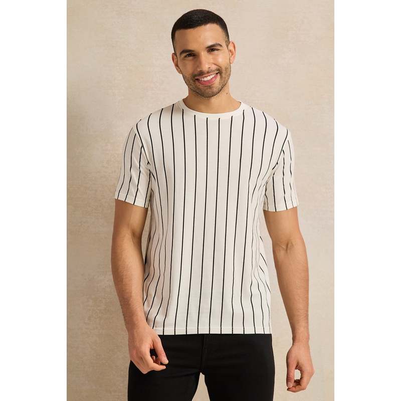 Men Ivory Striped T-Shirt|Small|Medium|Large|X-Large|XX-Large