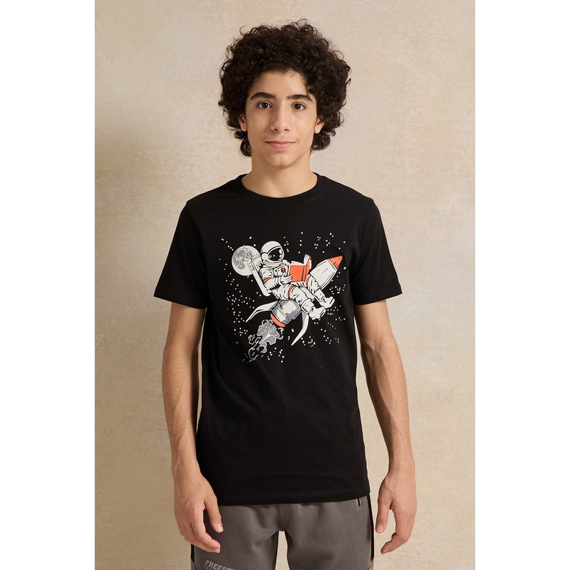 Senior Boys Black Astronaut Graphic T-Shirt