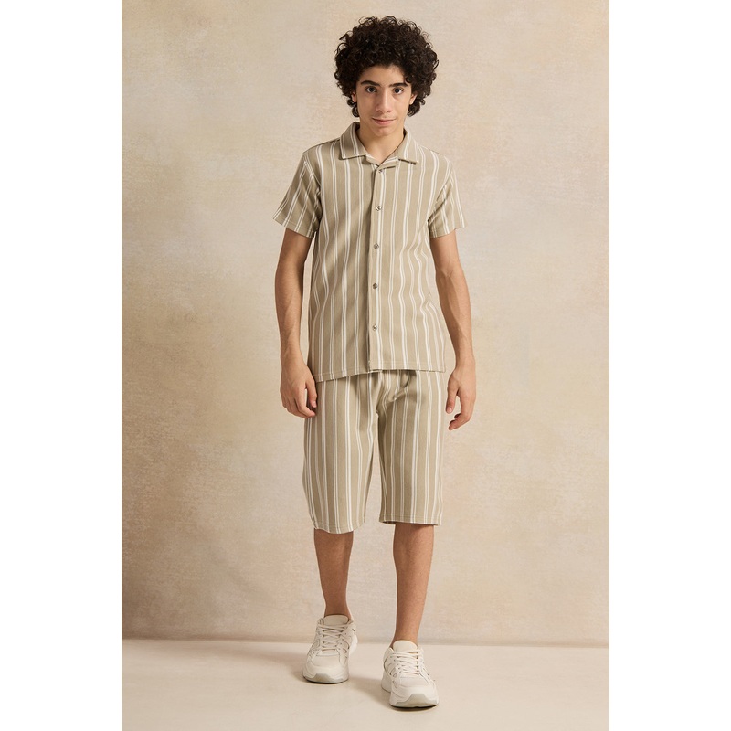 Senior Boys Olive Jacquard Collared Casual Set