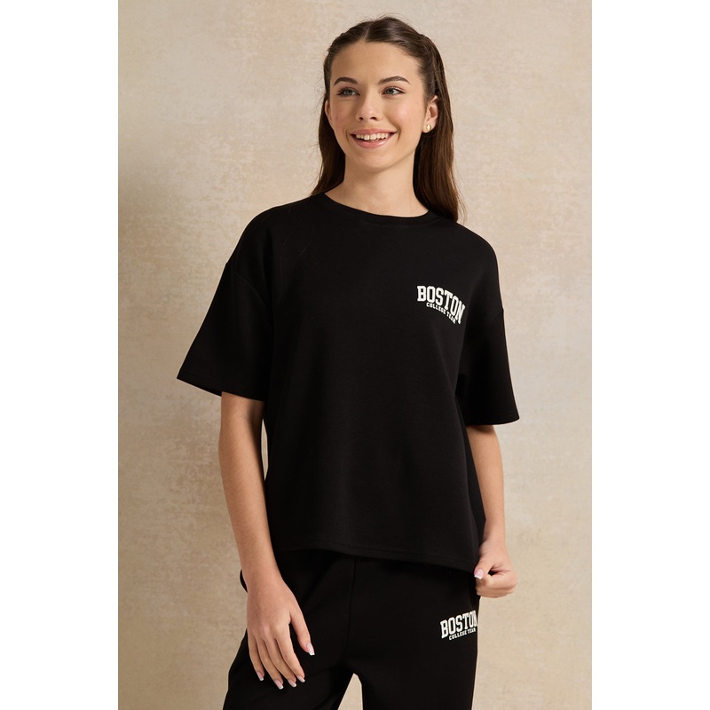 Senior Girls Black Printed Top