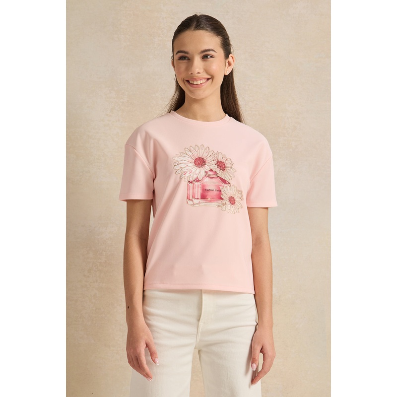 Senior Girls Pink Embellished Top