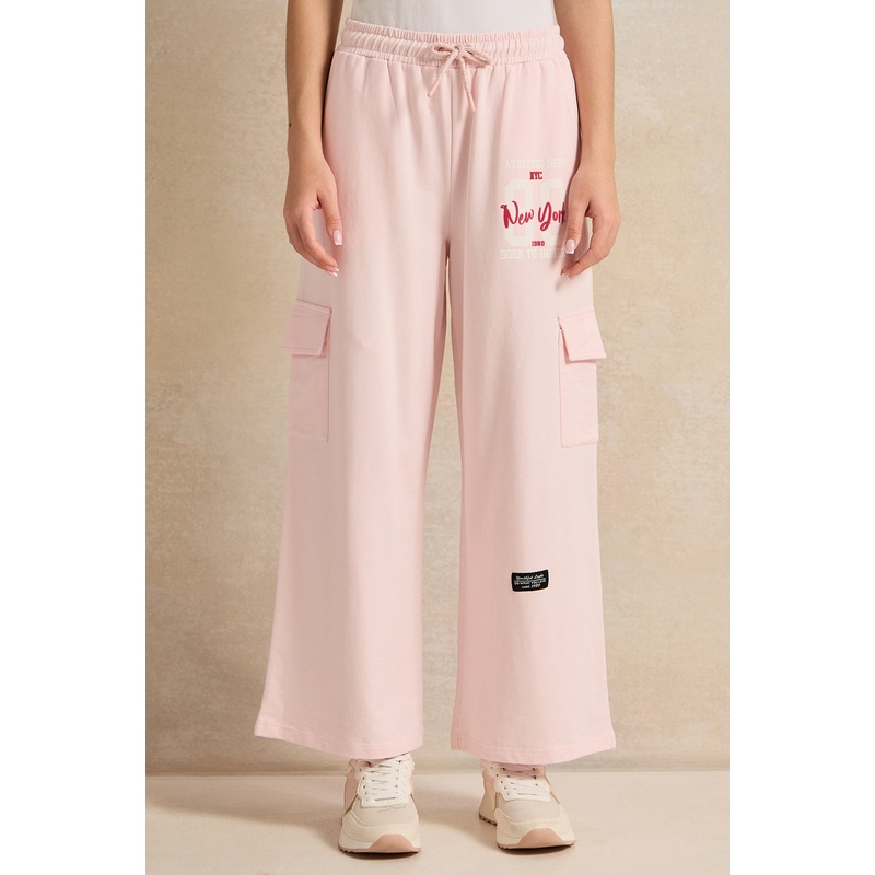 Senior Girls Pink Printed Cargo Pocket Wide Leg Pants