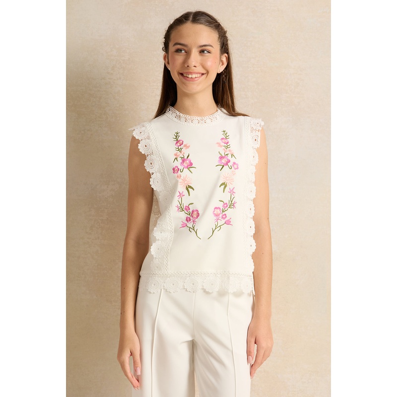 Senior Girls White Embroidered Top