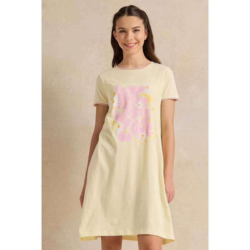 Senior Girls Yellow Printed Nightdress