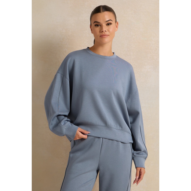 Women Blue Drop Shoulder Oversize T-Shirt