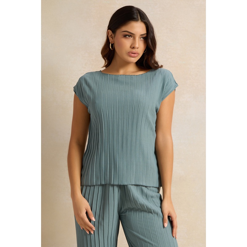 Women Blue Pleated Blouse|UK8|UK10|UK12|UK14|UK16|UK18