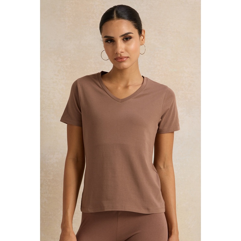 Women Brown V Neck T-Shirt|UK8|UK10|UK12|UK14|UK16|UK18