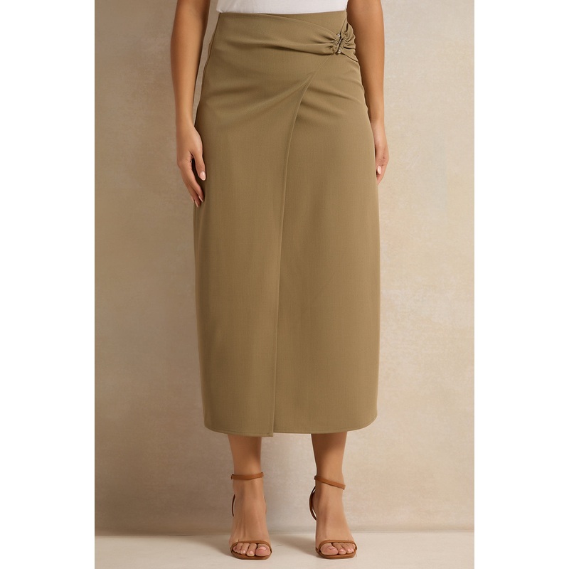 Women Brown Wrap Twisted Skirt
