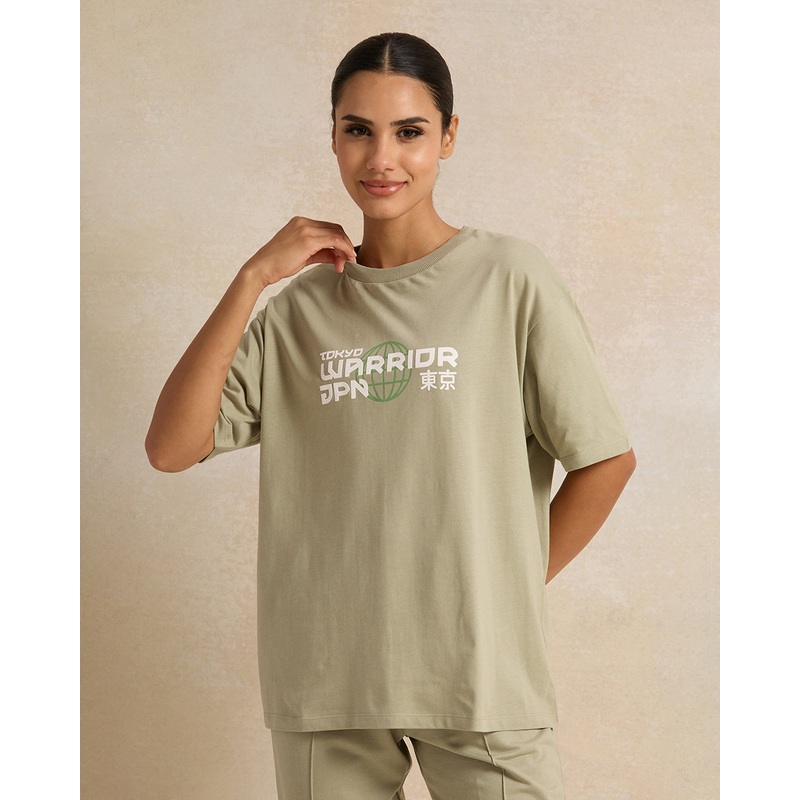 Women Green Active Printed T-Shirt