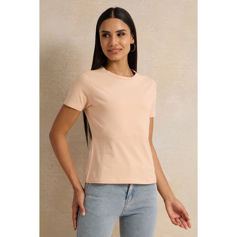 Women Orange Round Neck T-Shirt