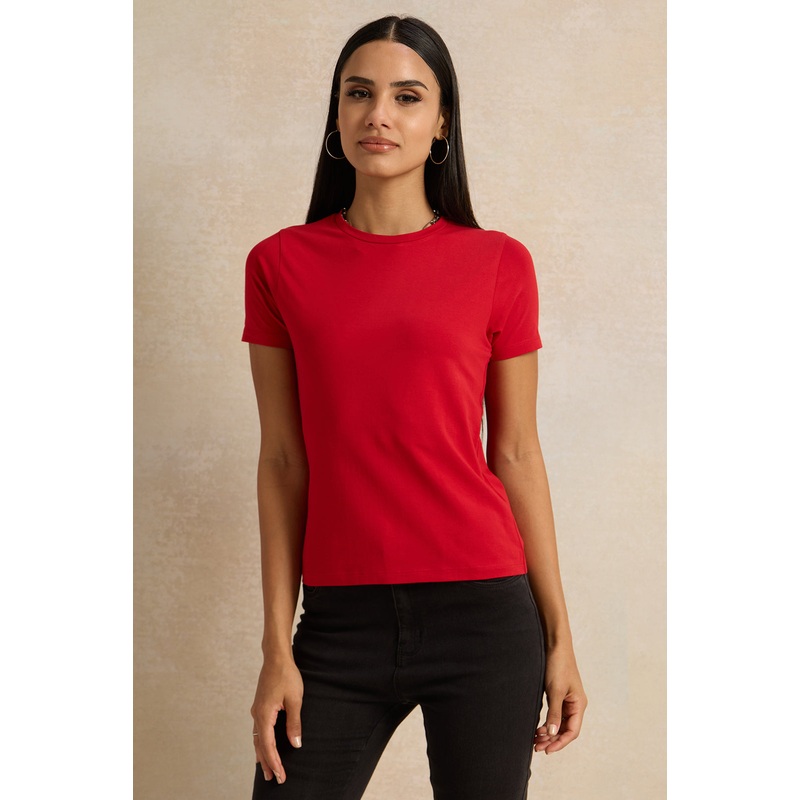 Women Red Round Neck T-Shirt|UK8|UK10|UK12|UK14|UK16|UK18