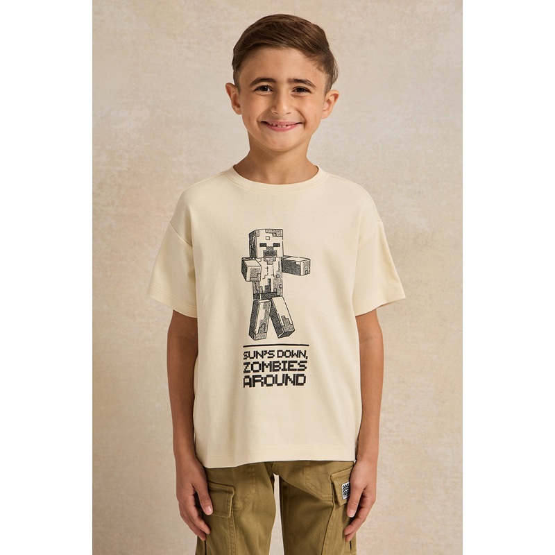 Boys  Beige  Printed T-Shirt|2-3 Years|3-4 Years|4-5 Years|5-6 Years|6-7 Years|7-8 Years
