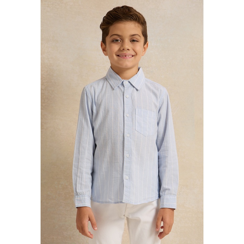 Boys Blue Striped Long Sleeve Shirt