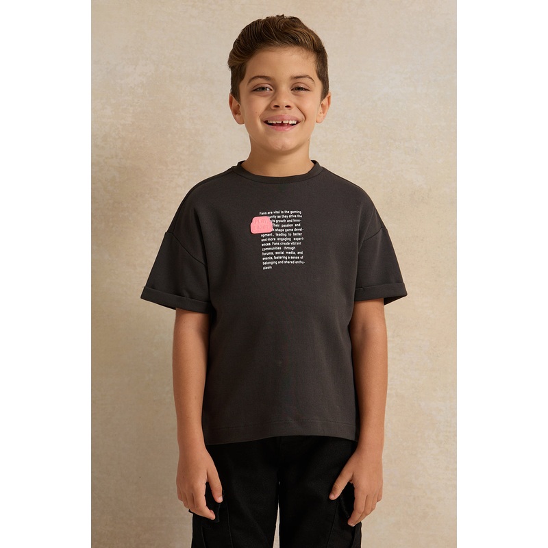 Boys Charcoal Printed T-Shirt|2-3 Years|3-4 Years|4-5 Years|5-6 Years|6-7 Years|7-8 Years