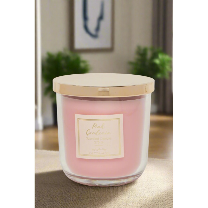Clear Pink Gardenia Scented Glass Jar With Metal Lid
