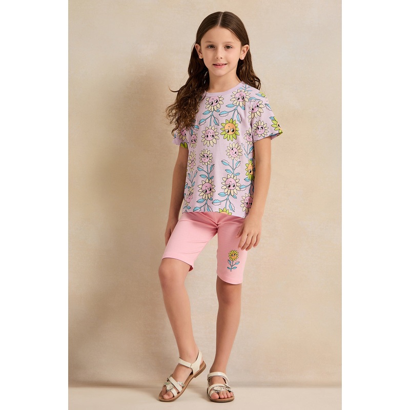 Girls Lilac And Pink Embellished Casual Set (2 Piece)