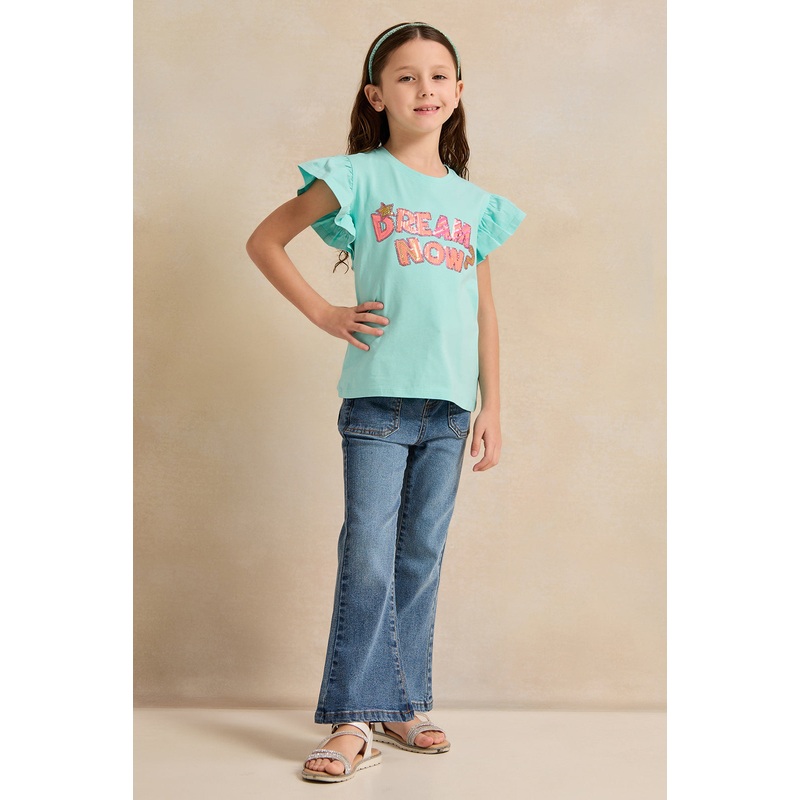 Girls Mint  Dream Now Frill Sleeves T-shirt