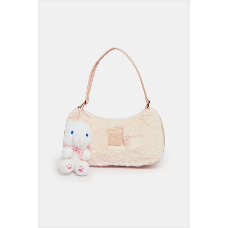 Girls Pink Faux Fur Cross Body Bag
