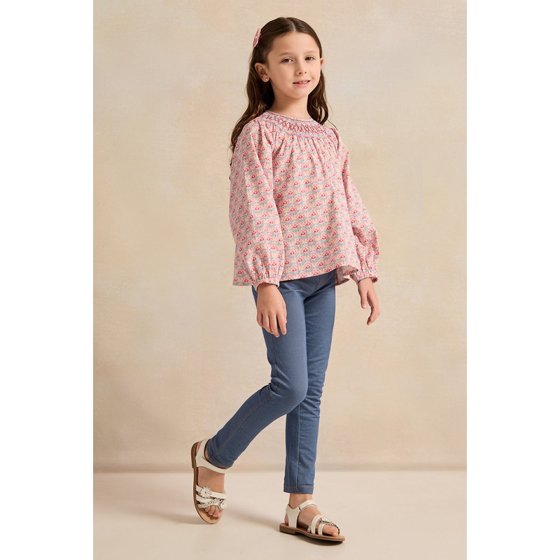 Girls Pink  Floral Cambric  Blouse