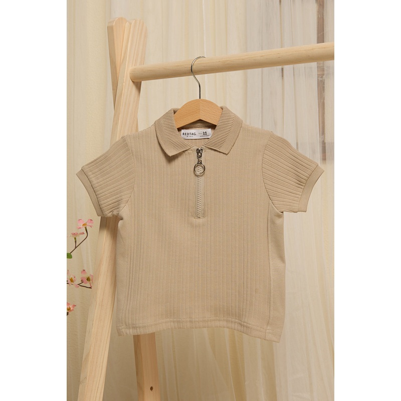 Infant Boys Beige Ribbed Polo Shirt