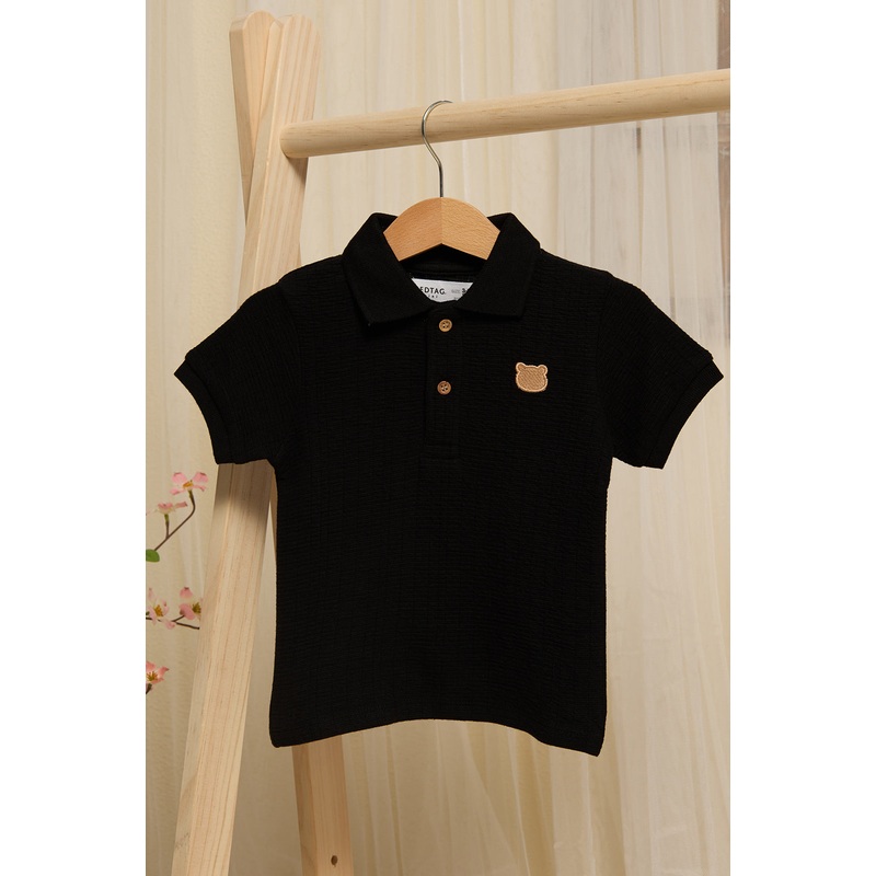 Infant Boys Black Jacquard Polo Shirt