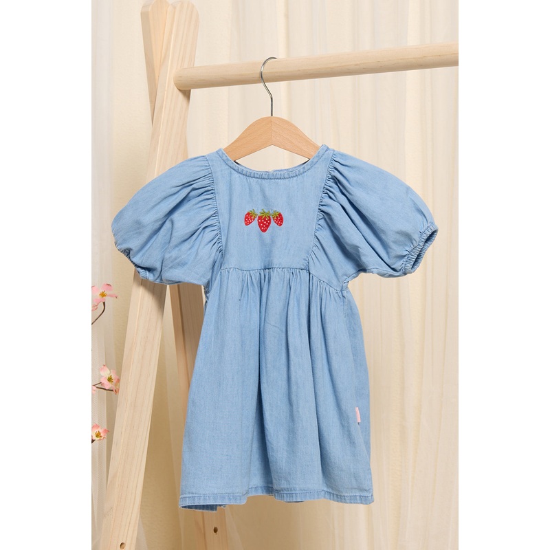 Infant Girls Blue With Embroidery  Denim Dress