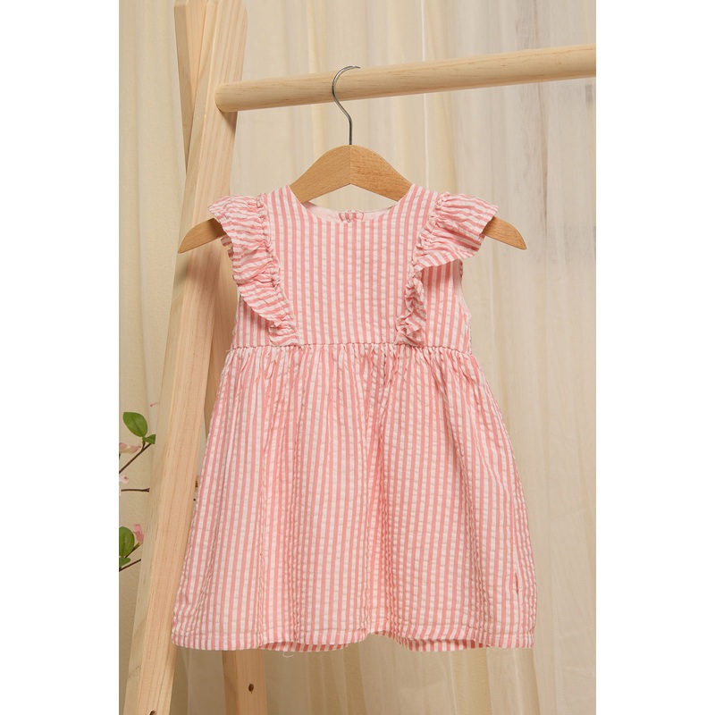 Infant Girls Coral And White Striped Dress