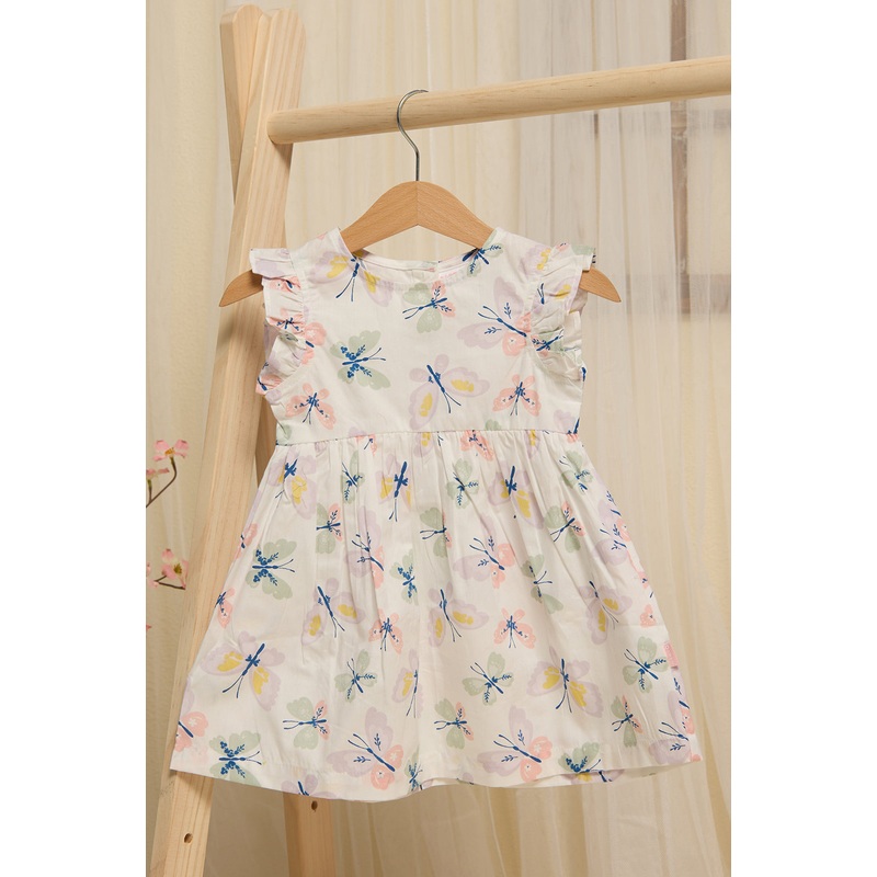 Infant Girls White  Butterfly Printed Dress