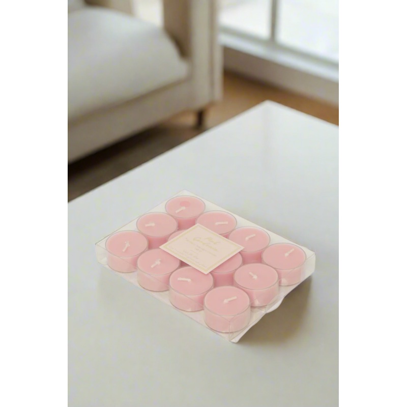 Pink Gardenia Scented T-Light Candle Set (Pack Of 12)