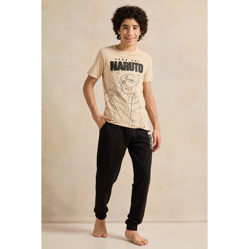 Senior Boys Beige And Black Naruto Pyjama Set (2 Piece)
