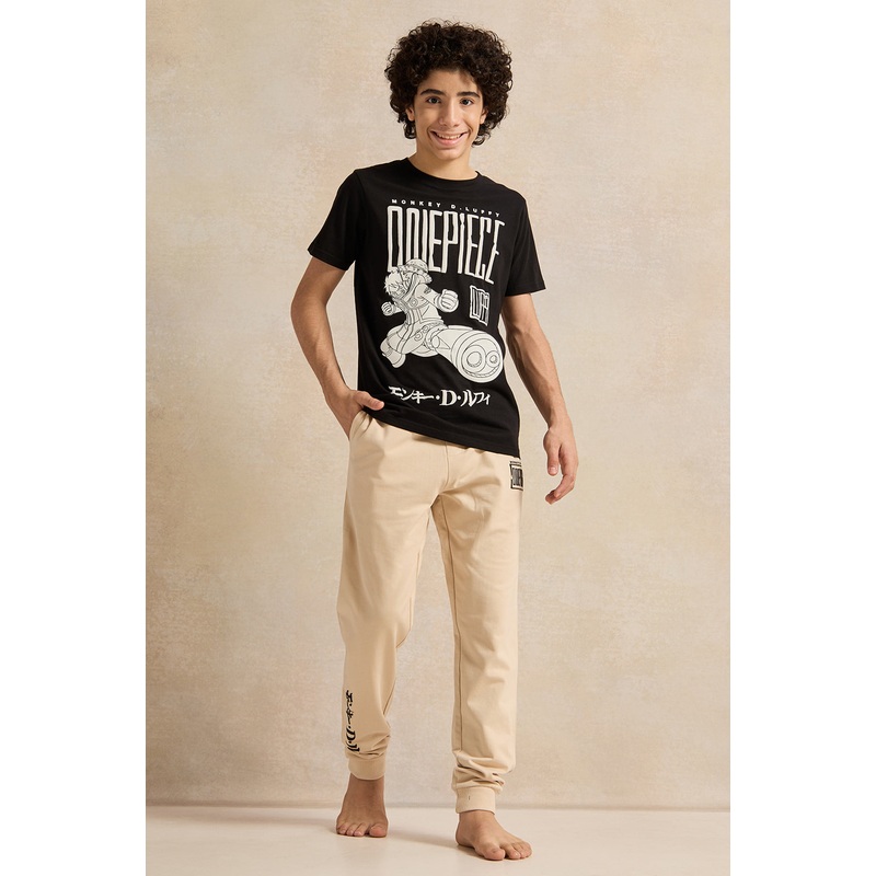 Senior Boys Black And Beige One Piece Pyjama Set (2 Piece)