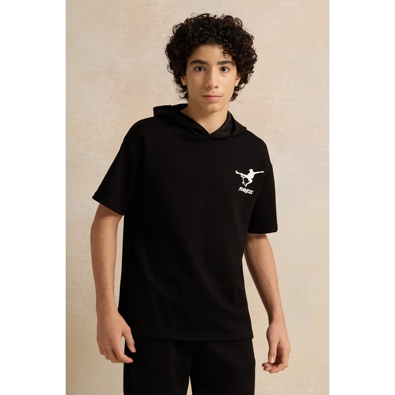 Senior Boys Black Hooded T-shirt