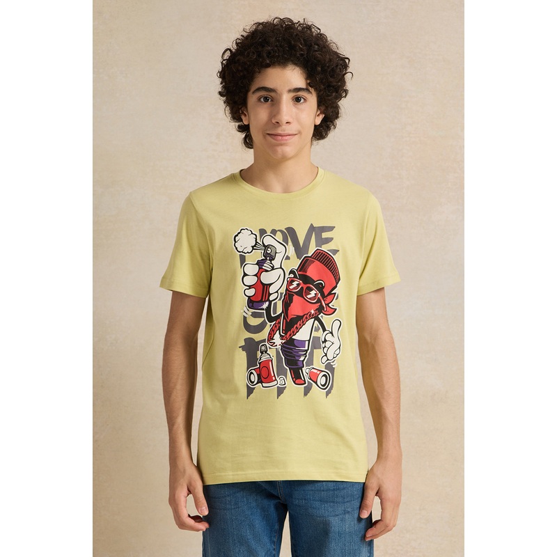 Senior Boys Green Printed Graphic T-shirt