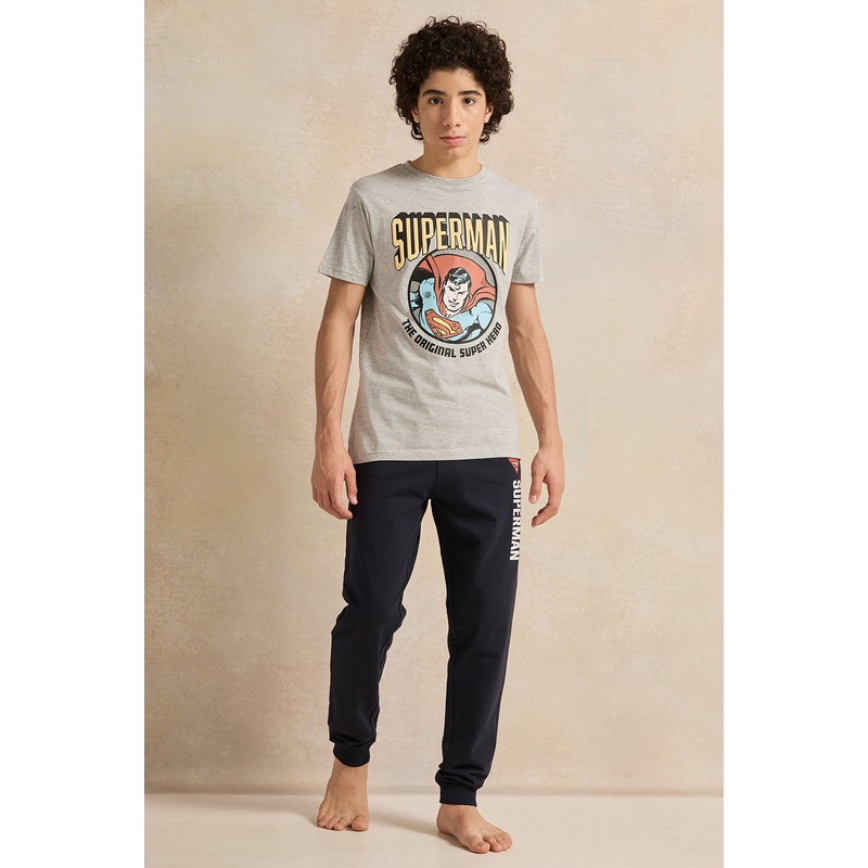 Senior Boys Grey And Black  Superman Pyjama Set (2 Piece)