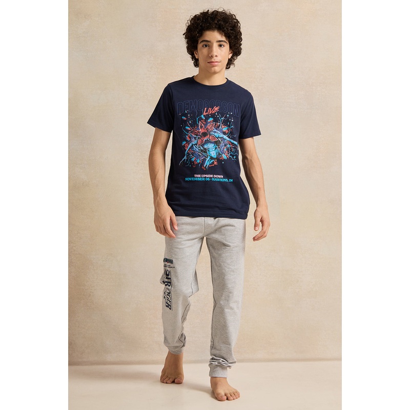 Senior Boys Navy And Grey Stranger Things Pyjama Set (2 Piece)