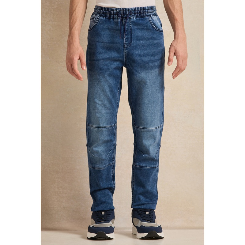 Senior Boys Navy Biker Knee Denim Jeans