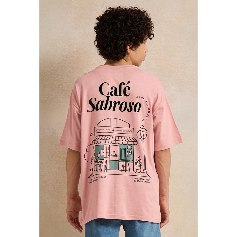 Senior Boys Pink Printed Peach Caf Sabroso Oversize T-shirt