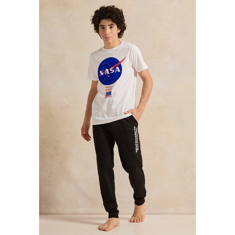 Senior Boys White And Black Nasa Pyjama Set (2 Piece)
