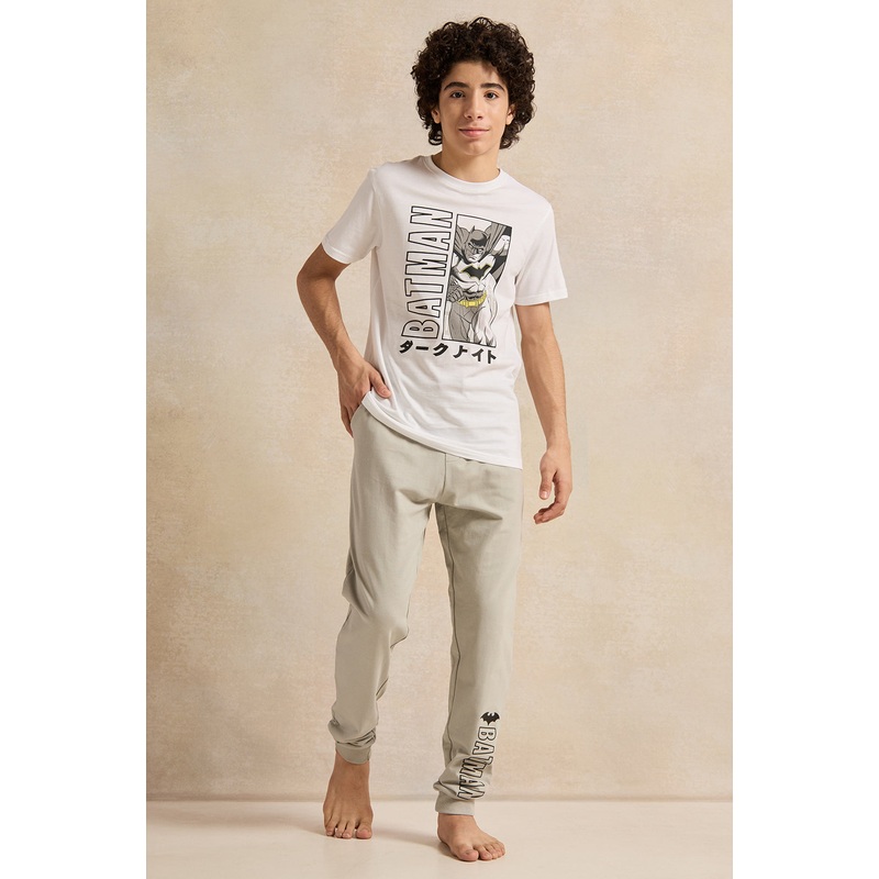 Senior Boys White And Grey Batman Pyjama Set (2 Piece)
