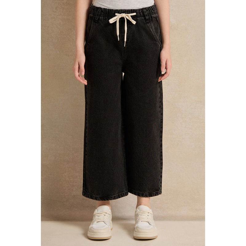 Senior Girls Black Culottes Jeans