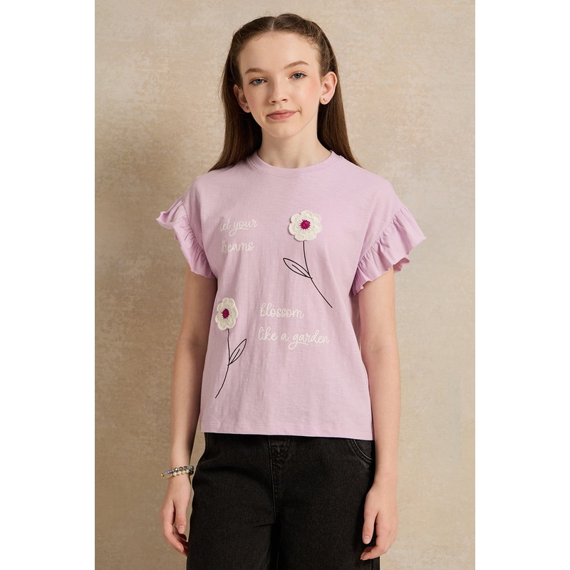 Senior Girls Purple Ruffled Sleeve Top