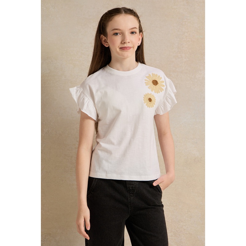 Senior Girls White Ruffled Sleeve Top