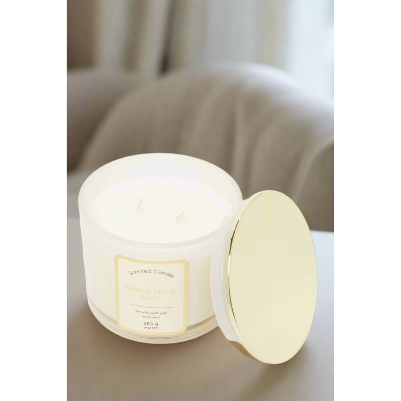 White Tea & Sage Scented Candle With Lid